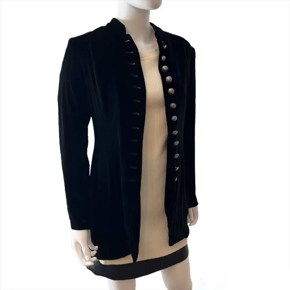 Vintage 90's Steampunk Cambridge Dry Goods Co. Black Velvet Jacket Blazer NWT - Picture 1 of 8
